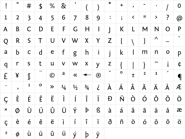 Fontin Sans Regular  glyph index