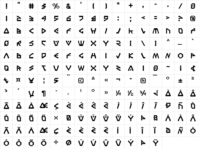 Terra Firma Regular  glyph index