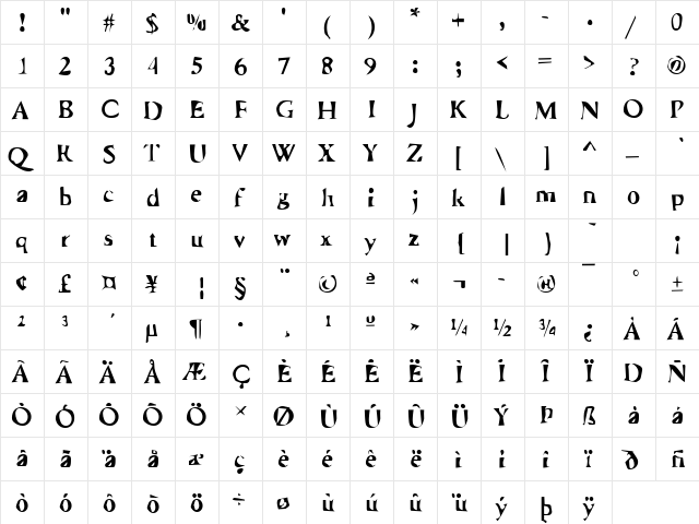 DTCDirtyM21 Regular  glyph index