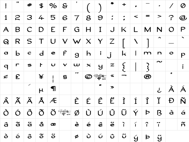 Elfar Normal Bold G98 Regular  glyph index