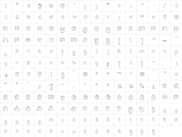 BerlinerOutline Regular  glyph index