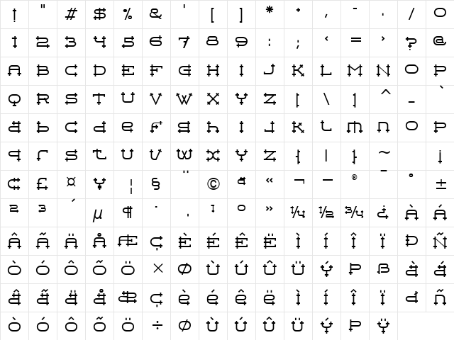 BelterITC Roman  glyph index