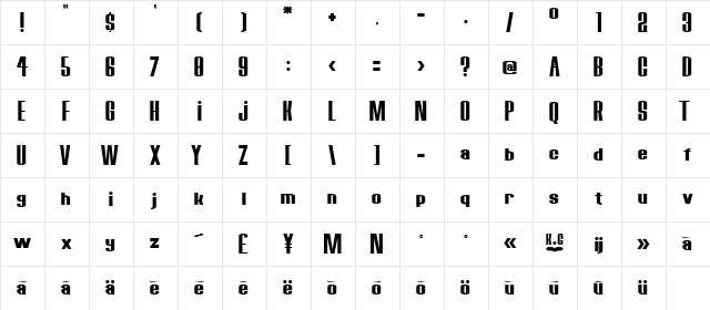 Bored Robots KG Normal  glyph index