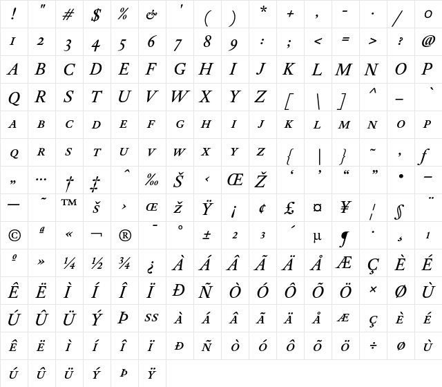 DTLElzevirTCapsMedium Italic  glyph index