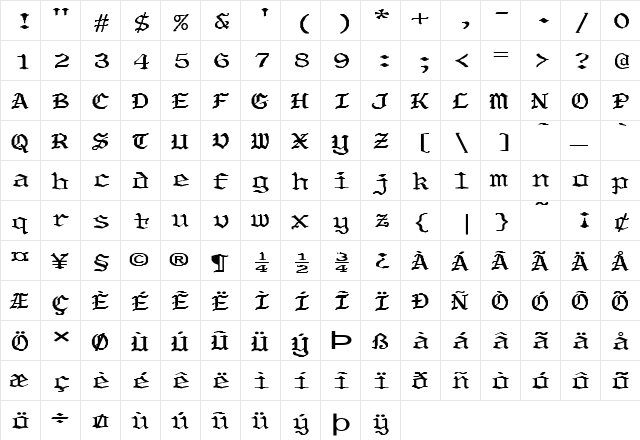 FZ GOTHIC 5 EX Bold  glyph index