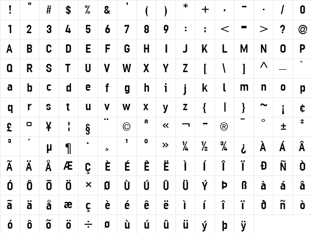 LTOrdinar Regular  glyph index