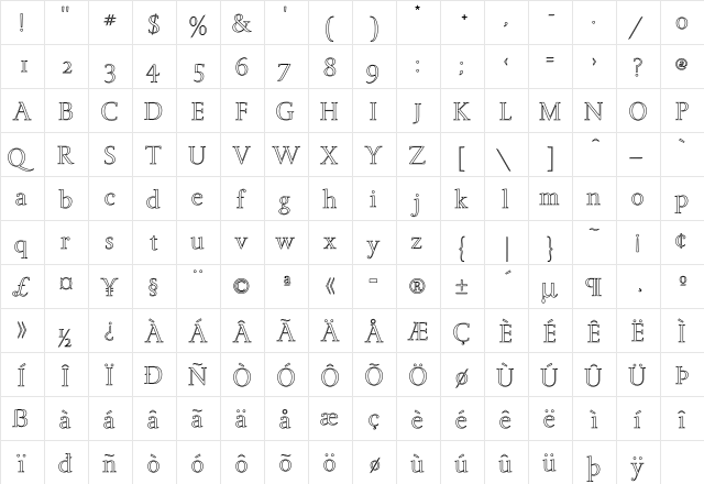SanDiego Ho Regular  glyph index