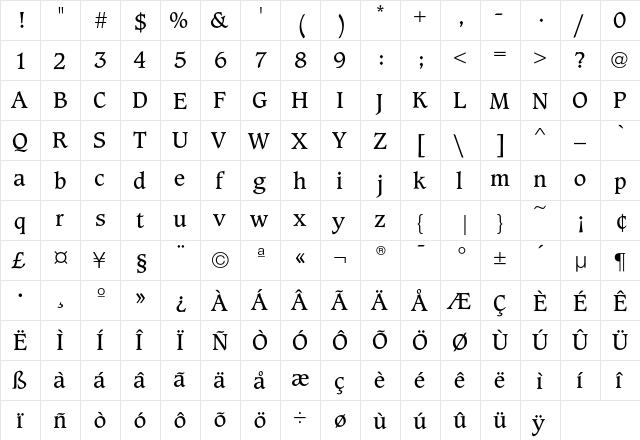 Caxton Nor  glyph index