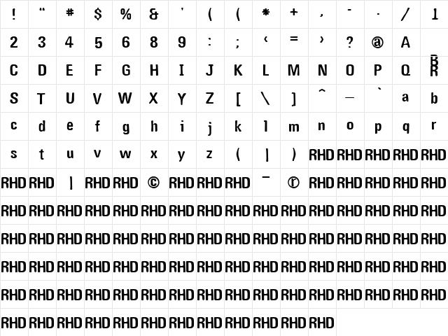 NuGothic Regular  glyph index