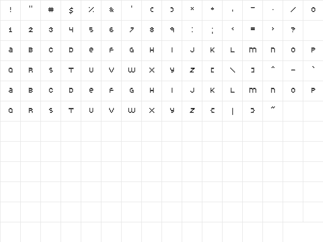 Inkblob Regular  glyph index