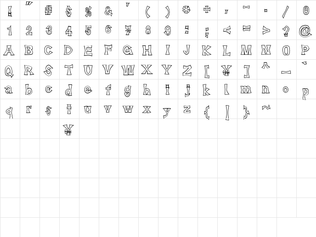 SuehirogariOutline Regular  glyph index