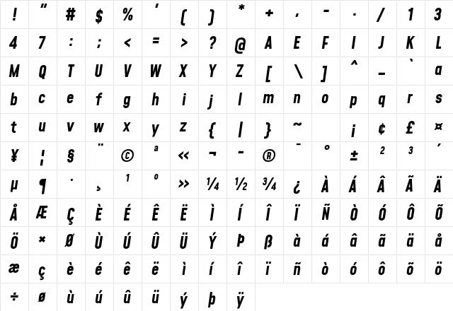 Mohave Bold Italic  glyph index