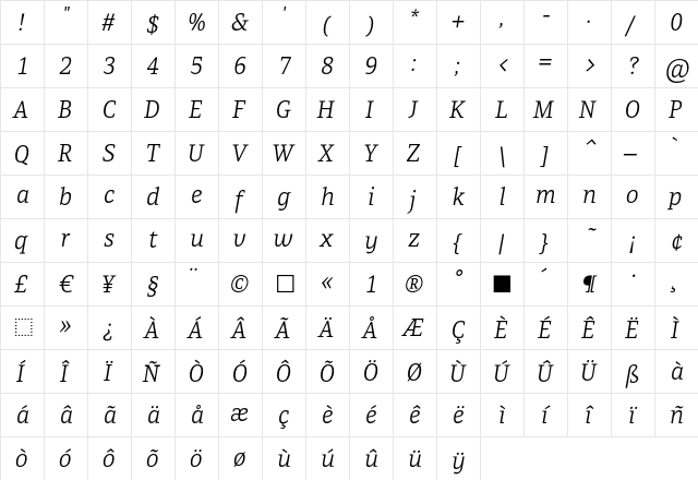 GakSerif LightItalic  glyph index