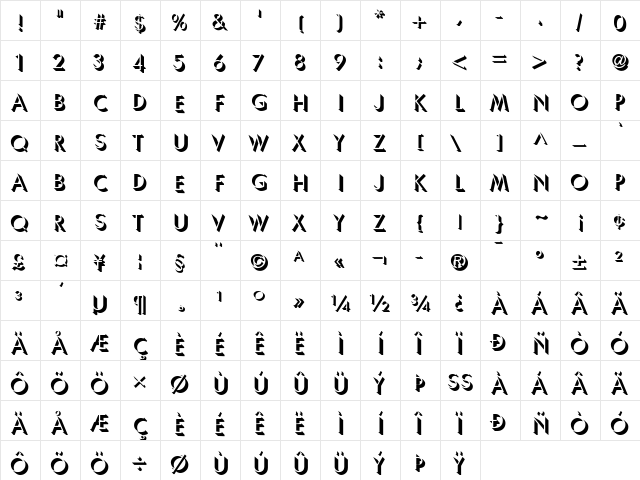 Umbra Regular  glyph index