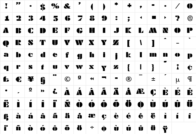 WendyBeckerExtended Regular  glyph index