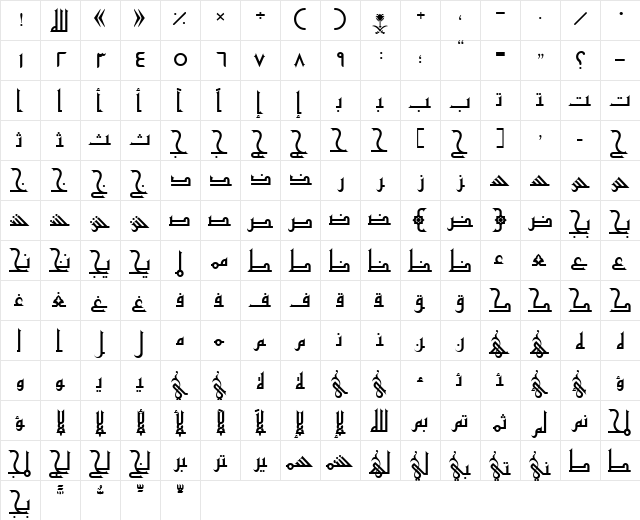 AYM Shurooq 20 Normal  glyph index