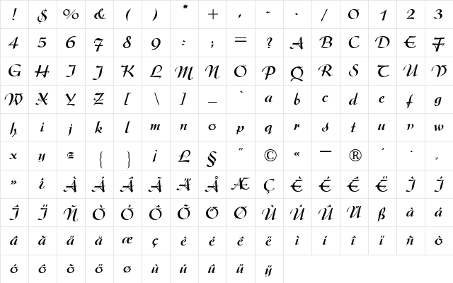 Arkona Bold  glyph index
