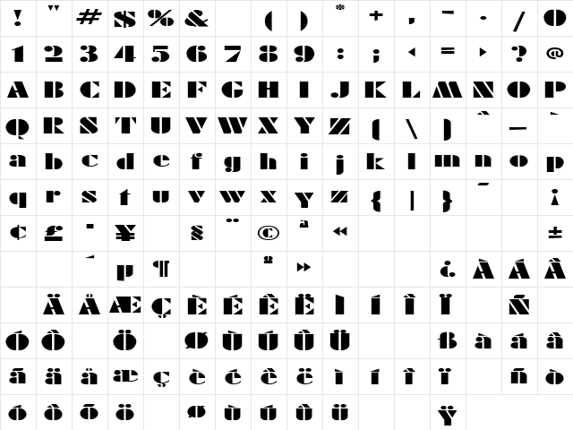 Sharp 1 Regular  glyph index