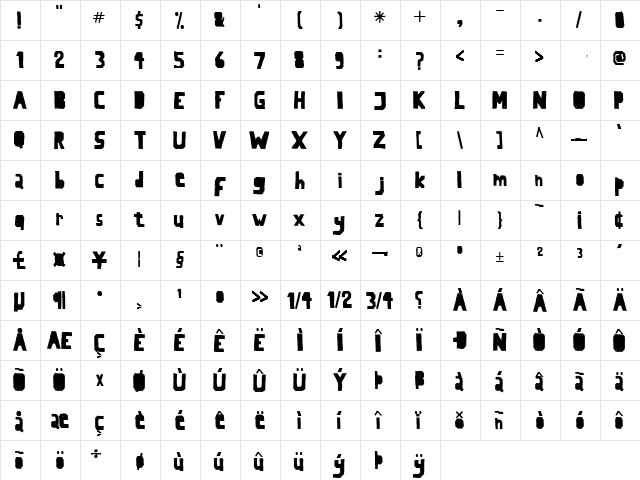 LaSegunda Regular  glyph index