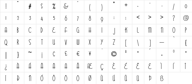 Bittersweet Regular  glyph index