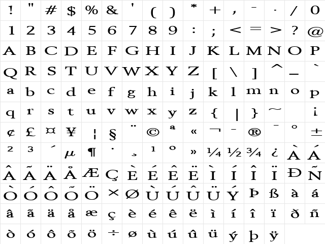 Revive 8 Extended Bold  glyph index