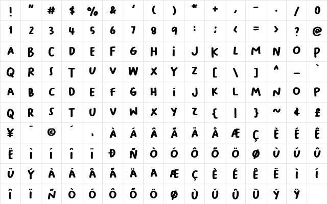 Bakso Sapi Regular  glyph index