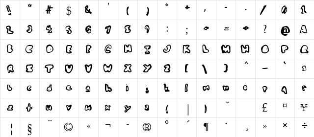My Bald Friend Fred Regular  glyph index
