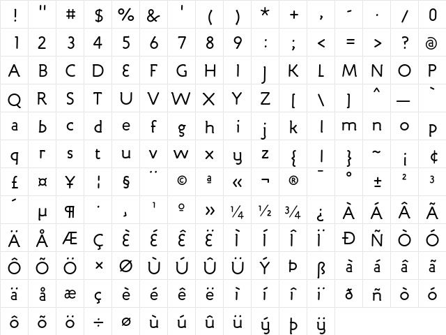 Engine RegularLF  glyph index