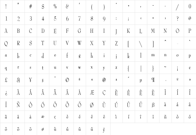 ReedFont Cn Regular  glyph index