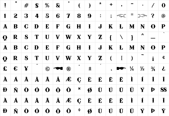 Miss Scarlett Plain Regular  glyph index
