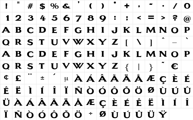 LaguneExtraBold Regular  glyph index