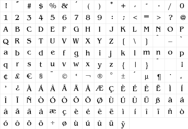 B693-Roman Regular  glyph index