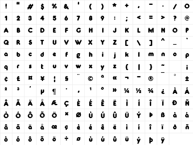 Glowworm Regular  glyph index