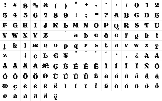 P820-Deco Regular  glyph index