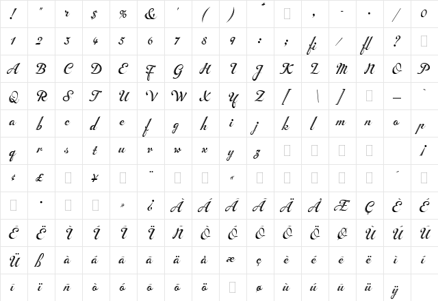 Inscription LET Plain  glyph index