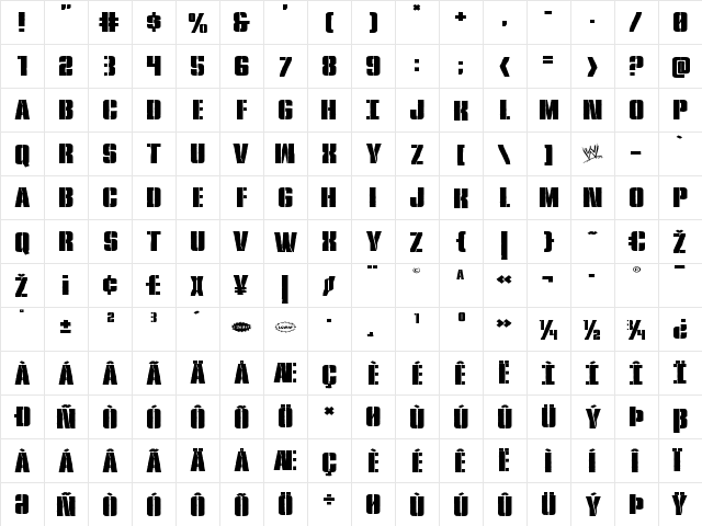 Rumble Tumble Expanded Expanded  glyph index