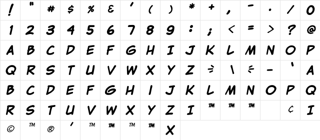 Clementine Bold Italic  glyph index