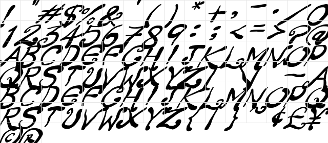 Creepy Scrawly Italic  glyph index