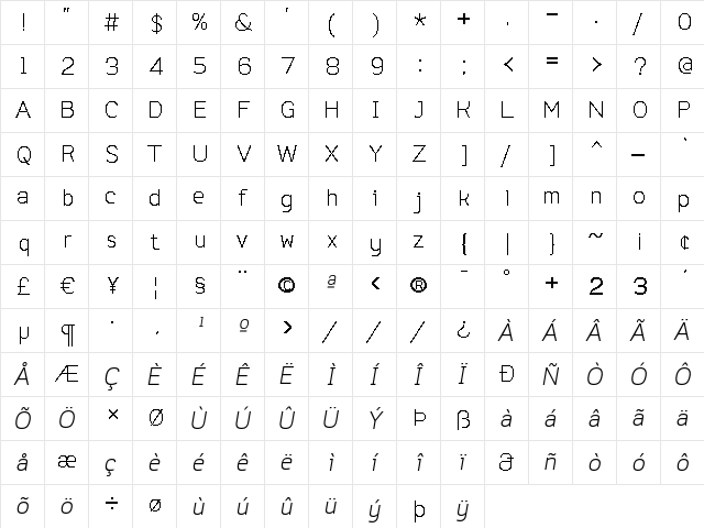 Do Gothic Light Oblique  glyph index