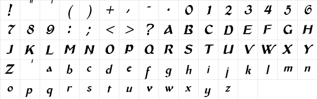 MiddleAges Italic  glyph index