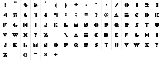 P22 Constructivist Line Regular  glyph index