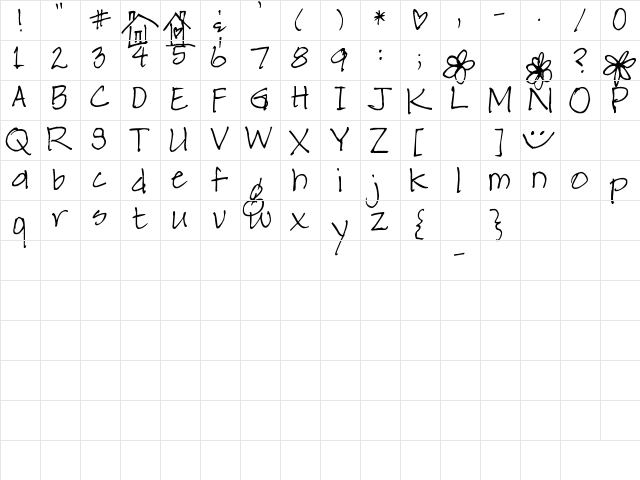 Pea Karen's Print Regular  glyph index