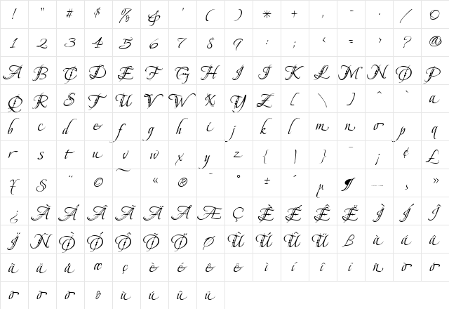 BeauRivageTwo Regular  glyph index