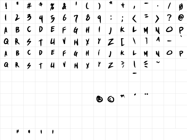 Shin Akiba punx Bold  glyph index