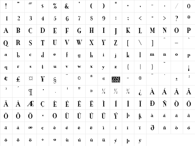 GrailNewCondensed Regular  glyph index