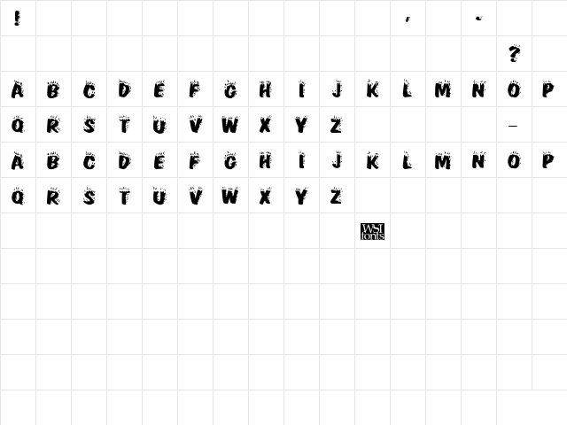 FlamingDisplayCapsHvy Regular  glyph index