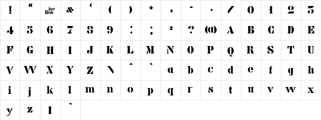 billieKid Regular  glyph index