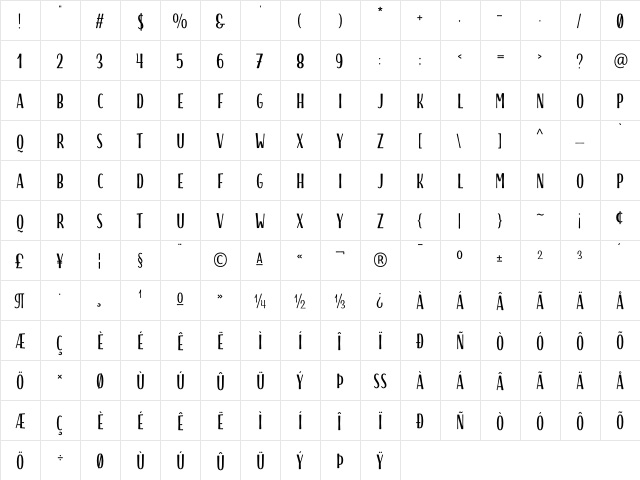 Storyteller Sans Regular  glyph index