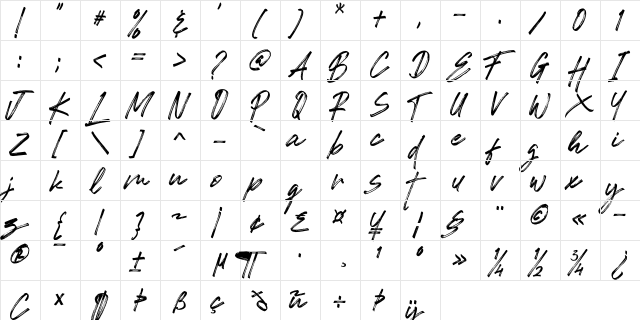 Romeo Fans Regular  glyph index