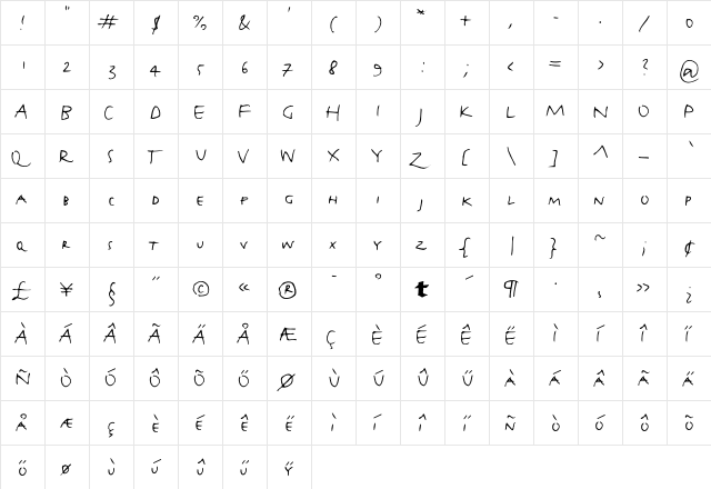 FFJustlefthand-Caps Regular  glyph index